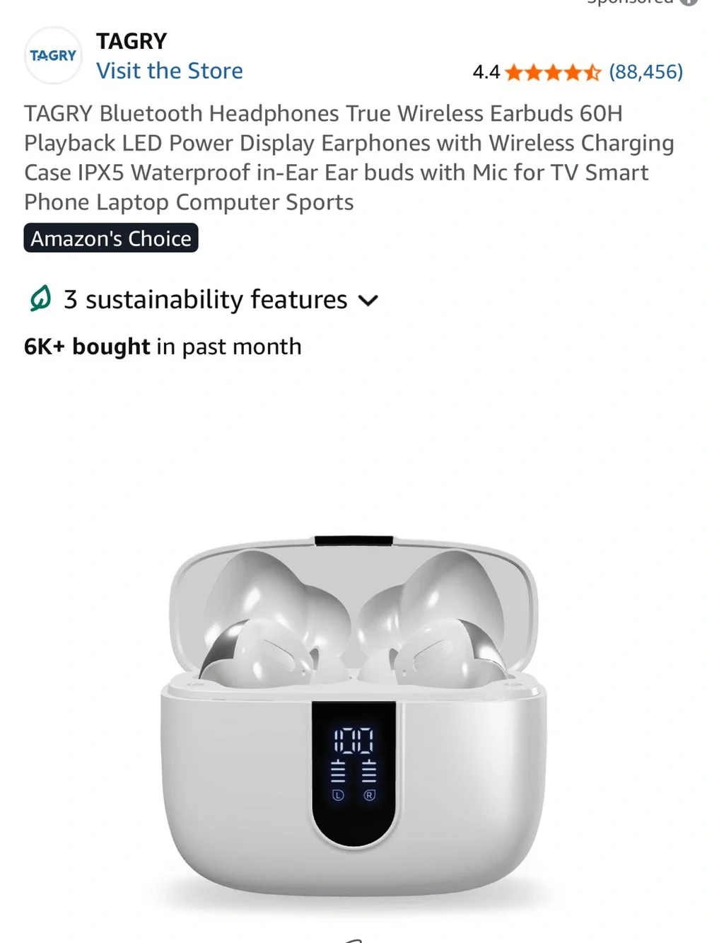 White & Silver True Wireless Bluetooth Earbuds with LED Charging Case